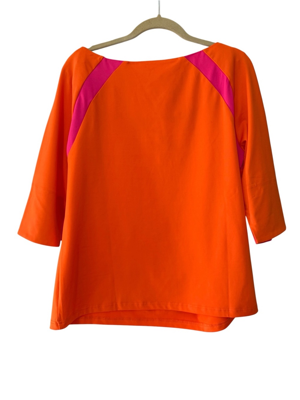 NWT Gretchen Scott Jersey Tee Topper Color Block Top Orange Pink Large - Picture 3 of 8